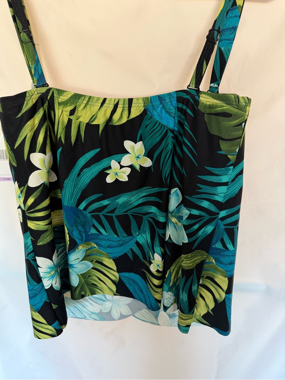 COCo NWT Black Tropical Floral Tankini Top - Green & Teal size 14